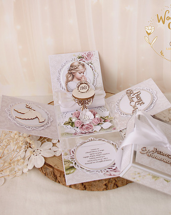 Exploding box komunijny, kartka na komunię "Zapach Róży" GOTOWY, Lulaczkowo