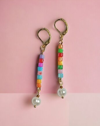 Kolczyki długie : summer collection : muszla i perły, kaktusia