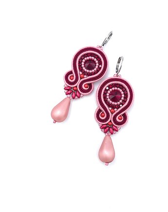 Kolczyki sutasz bordowo różowe kolorowe wiosenne z dużą łezką Cleo, Katrina Rossa