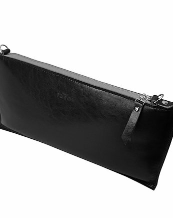 CZARNA SKÓRZANA KOPERTÓWKA szary zamek, purol design