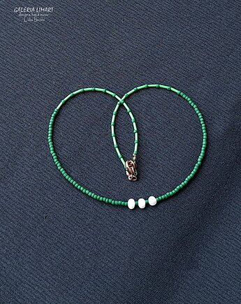 Boho minimalistycznie Naszyjnik z perłami wsród zieleni Prezent handmade, Galeria Limart