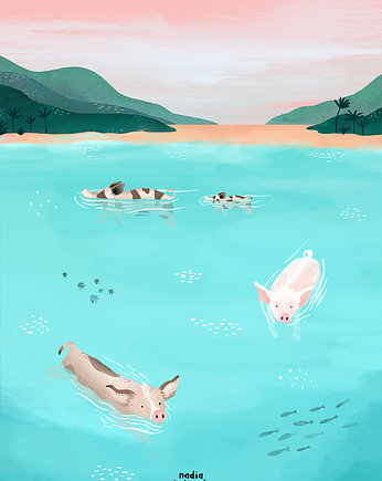 Plakat swimming pigs, nadia kubczak