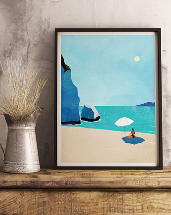 Dzika plaża - dziewczyna pod parasolem - plakat fine art, minimalmill