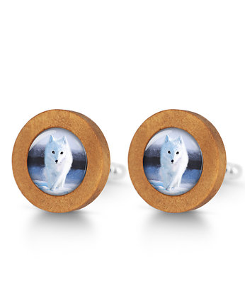 Biały lis - drewniane spinki do mankietów, yenoo