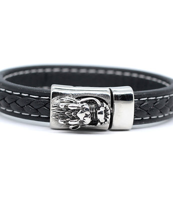 Męska bransoleta czarna skórzana ze smokiem, Kociokwik Jewelry