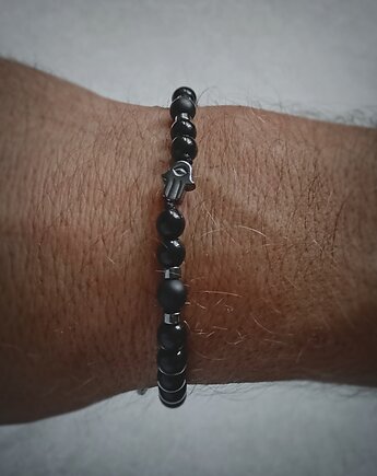 HAMSA - ochrona - onyks,hematyt - bransoletka regulowana ONE SIZE, kaktusia