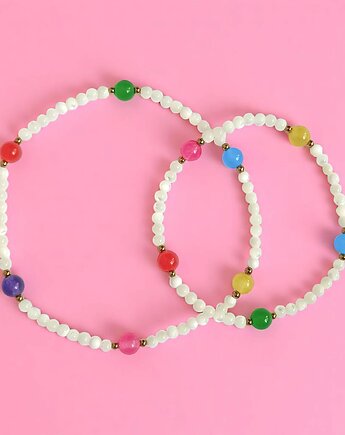 RAZEM TANIEJ! bransoletki na rękę i nogę : muszla biała i kolorowy jadeit, kaktusia