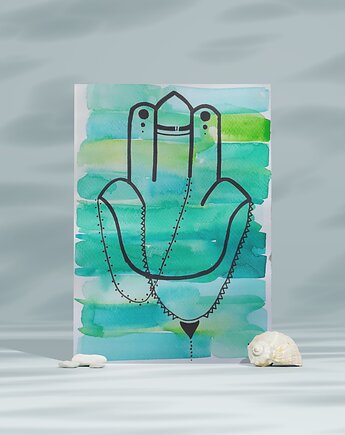 Karta Zielona Chamsa, akwarela, decotyw