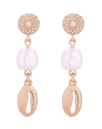 Długie kolczyki z różowego złota z muszelkami i perłami SWAROVSKI CRYSTAL, SOTHO