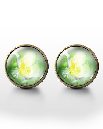 Kolczyki sztyfty - Żółty motyl - brąz, yenoo