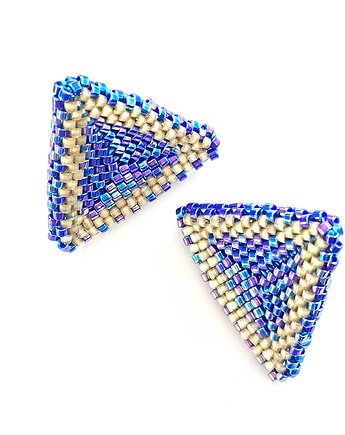Kolczyki Trójkątne Sztyfty "Szafirowy Szron", Bead Wonderful