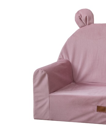 Piankowy fotelik w tkaninie minky z uszkami misia- brudny róż, OSOBY - Prezent dla dziecka