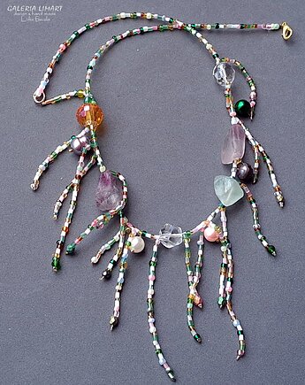 Naszyjnik boho z nutką vintage: minerały i drobniutkie koralik modny prezent, Galeria Limart