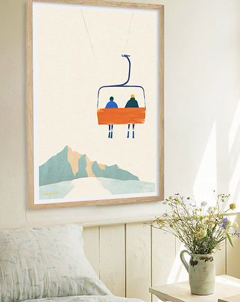 Narty w górach - wyciąg narciarski - plakat fine art, minimalmill