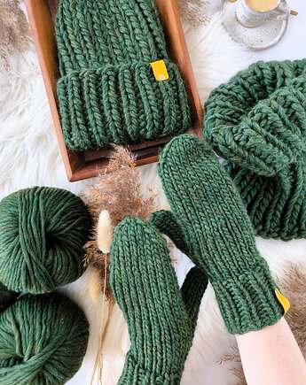Peruvian WOOLY zielone rekawiczki z wełny peruwiańskiej, sploteka