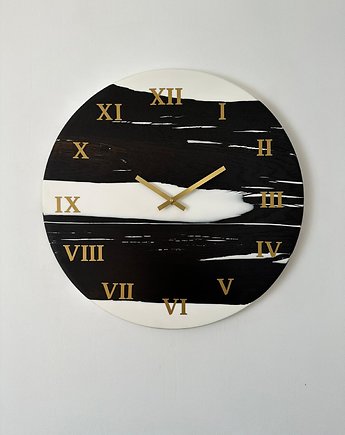 Zegar ścienny połączenie czarnego dębu i białej żywicy epoksydowej, Artma Clock