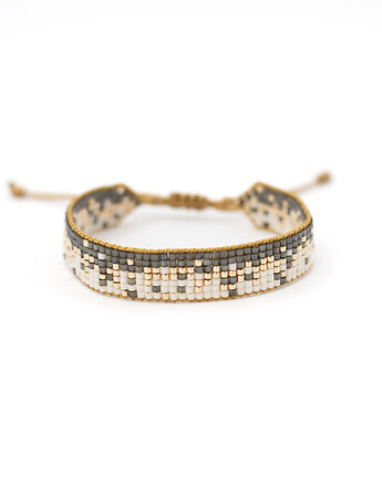Bransoletka tkana z koralików - mozaika - grafitowo-biało-złota, Tauriel Design