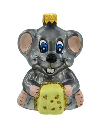 Bombka choinkowa: Mysz z kawałkiem sera: szara, Syn Bombkarza