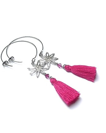 Kolczyki chwosty Alloys Collection - koła /flower/hot pink, KiKa pracownia