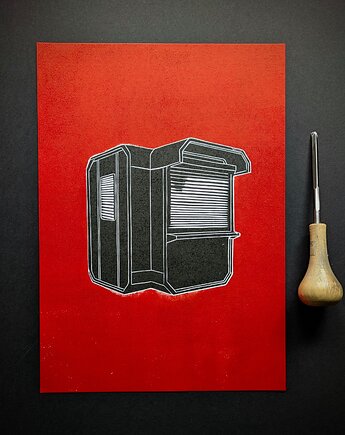 Ręcznie drukowany linoryt "Nieczynne do odwołania" 21x30cm, Grafiki Natsona