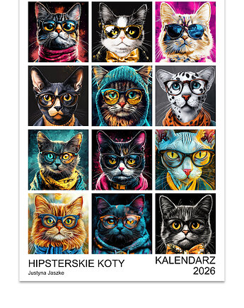 Kalendarz 2026 Hipsterskie koty 15x21 cm, JBJart Justyna Jaszke