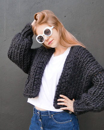 krótki rozpinany sweter kardigan organic merino, PANAPUFA