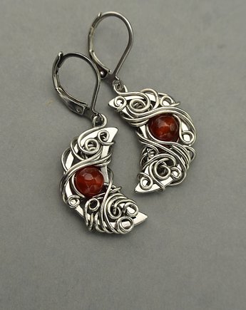 Czerwone kolczyki księżyce karneol wire wrapping, Agata Rozanska