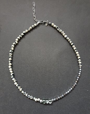 Naszyjnik choker ROOTS jaspis dalmatyński, prasiolit, hematyt, modesign