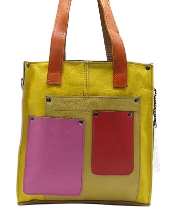 Torebka damska shopper, pojemna, skórzana ze skrawków kolorowa OLIVKA, Olivka Warsaw