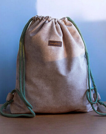 Beżowy welurowy workoplecak basic, raspberi