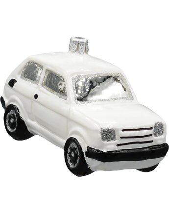 Bombka choinkowa: Fiat 126p Maluch: biały, Syn Bombkarza