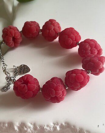 Realistyczna bransoletka malinowa z glinki polimerowej, handmade, MariaPolymer