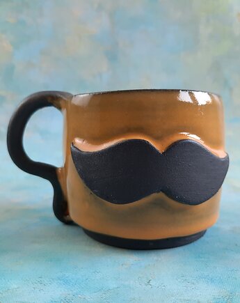 Kubek z wąsem ceramika handmade prezent dla faceta, Ceramika Wydry