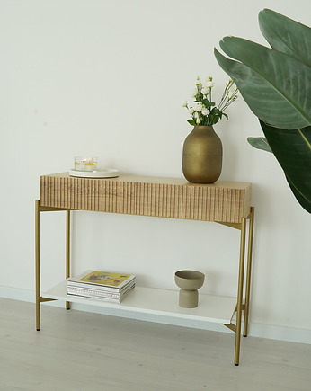 NELL- konsola z ryflowanymi szufladami i półką, Papierówka Simple form of furniture