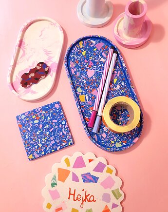 Podstawka owalna, kolorowe lastryko, duża taca, niebieska, Crazzyco