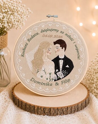 Haft ślubny w tamborku 20 cm,pamiątka ślubna, podziękowania ślubne 43, Plasun