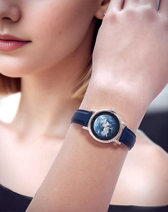 Zegarek  mały - Ziemia - skórzany, granatowy, yenoo