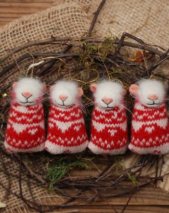 Świąteczne Myszki- komplet 4 sztuk (czerwone II), BoboLobo Handicraft