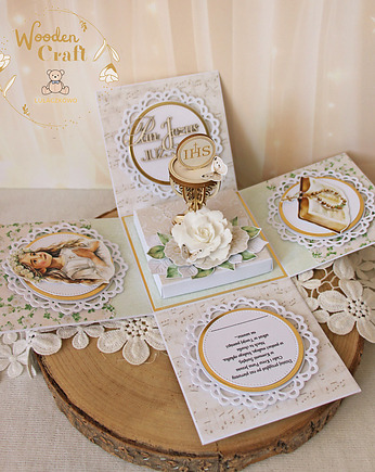 Exploding box komunijny, kartka na komunię "Greenery" GOTOWY, Lulaczkowo