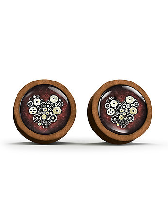 Kolczyki drewniane - Steampunk - sztyfty, yenoo