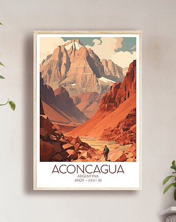 Argentyna - Aconcagua, Andy - Plakat, pamiątka dla podróżnika, Black Sapphire Art