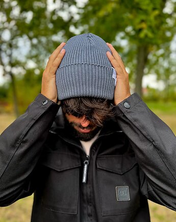 Męska czapka beanie z bawełny logo kolorowe Ciemny szary, Brain Inside