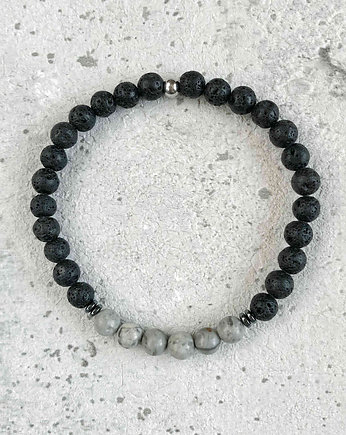 Męska bransoletka -  Szary jaspis Lawa Hematyt, Gleeme Jewellery