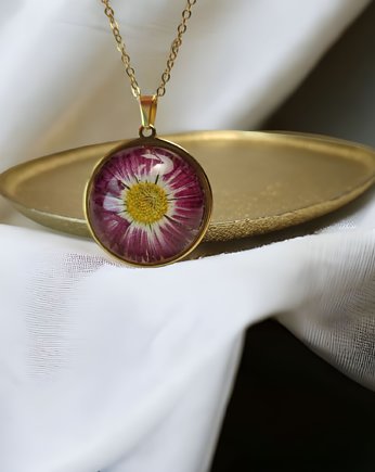Stokrotka różowa naszyjnik okrągły złoty, Lovely Jewellery