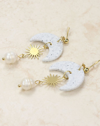 Księżyc i słońce kolczyki z perłą małe, Lemon Moon