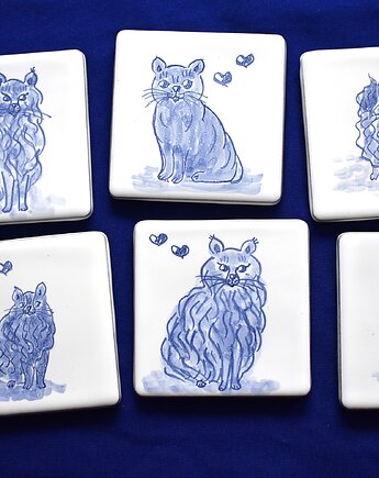 Podkładki pod kubki kafelki koty niebieskie, Kobaltowa Sroka