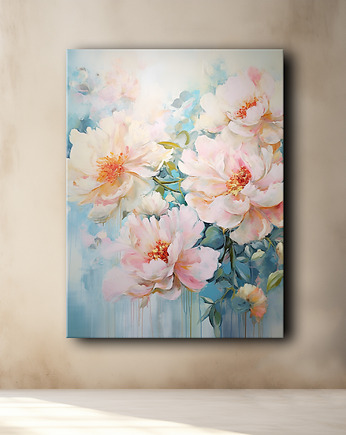 Kwiaty peonie - Obraz na płótnie - Druk, Blejtrama - Akwarela, Boho #17, Black Sapphire Art