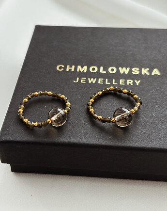 Pierścionek elastyczny Obsydian i Kwarc Dymny, Chmolowska Jewellery