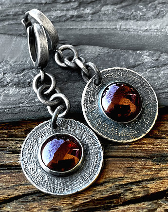 Pierścionek Srebrne kolczyki tribal z naturalnym kamieniem, granat, SHAMBALA