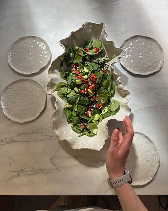 Ceramiczny Zestaw Handmade Duża Patera Ostryga na Sałaty Przekąski Perłowa, Maison Fragile
